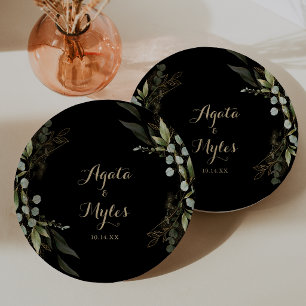 Salie Groene Eucalyptus Gouden Trouwtaart Papieren Bordje