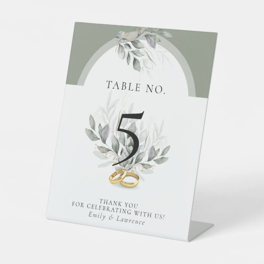 Salie Groene Eucalyptus Huwelijk Tafelkaart Reclamebord Met Voetstuk (Voorkant)