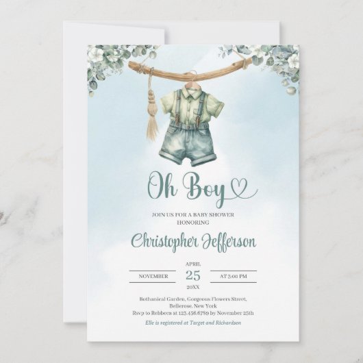  Salie Groene Eucalyptus Jongen Baby Kleding Kaart (Voorkant)