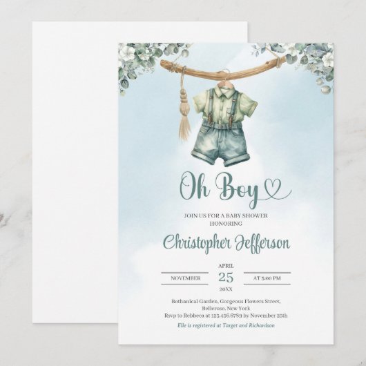 Salie Groene Eucalyptus Jongen Baby Kleding Kaart (Voorkant / Achterkant)