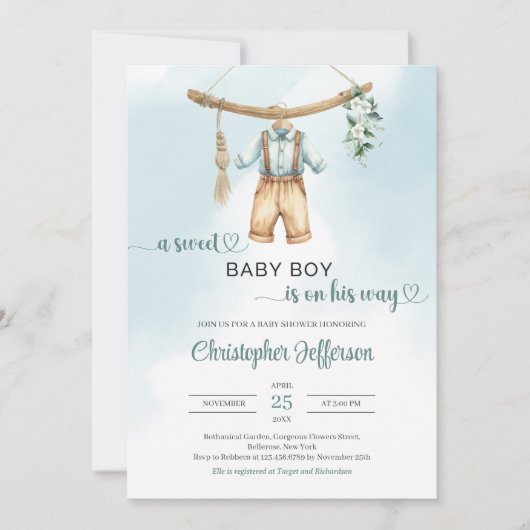  Salie Groene Eucalyptus Jongen Baby Kleding Kaart (Voorkant)