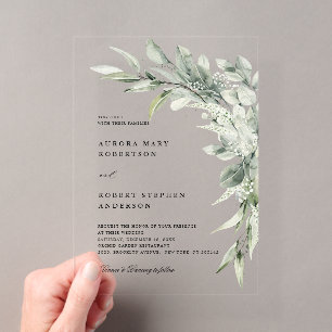 Salie Groene Eucalyptus Minimalistische Botanische Acryl Uitnodigingen