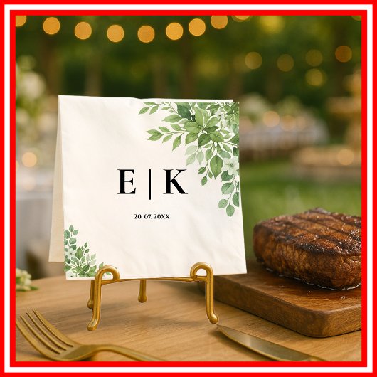 Salie Groene Eucalyptus Monogram Bruiloft Servet
