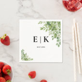 Salie Groene Eucalyptus Monogram Bruiloft Servet (Insitu)