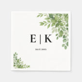 Salie Groene Eucalyptus Monogram Bruiloft Servet (Voorkant)