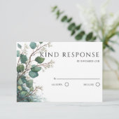 Salie Groene Eucalyptus QR Code Huwelijk RSVP Kaartje (Staand voorkant)
