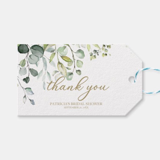 Salie Groene Eucalyptus Waterverf Bedankt Cadeaulabel (Voorkant (Horizontaal))