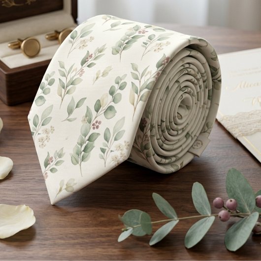 Salie Groene Eucalyptus Waterverf Boho Stropdas