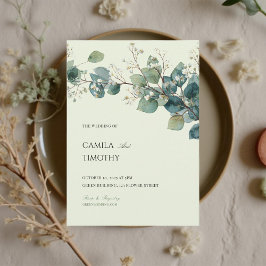 Salie Groene Eucalyptus Waterverf Groene Huwelijk Kaart