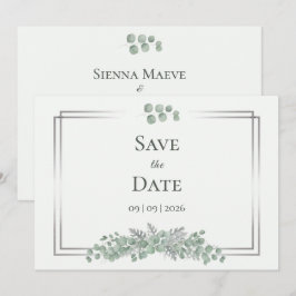 Salie Groene Eucalyptus Zilveren Frame Trouwkaart  Save The Date
