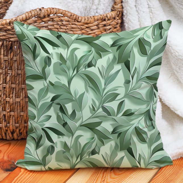 Salie Groene Eucalyptusbladeren Botanisch Groen Kussen (Sage Green Eucalyptus Leaves Botanical Greenery Throw Pillow)