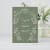 Salie groene fleur de lis bloesem vlinders RSVP kaartje (Staand voorkant)