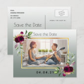 Salie groene foto bloemige trouw Save the Date Aankondigingskaart (Voorkant / Achterkant)