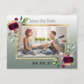Salie groene foto bloemige trouw Save the Date Aankondigingskaart (Voorkant)
