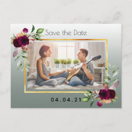 Salie groene foto bloemige trouw Save the Date Aankondigingskaart