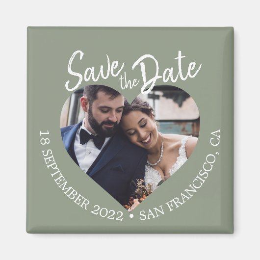 Salie Groene Foto Moderne Script Bewaar de Datum Magneet (Voorkant)