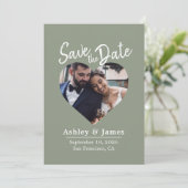 Salie Groene Foto Moderne Script Bewaar de Datum Save The Date (Staand voorkant)