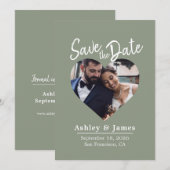 Salie Groene Foto Moderne Script Bewaar de Datum Save The Date (Voorkant / Achterkant)