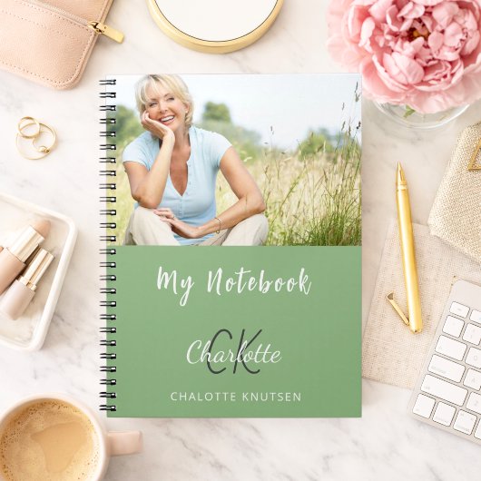 Salie groene foto monogram naam notitieboek