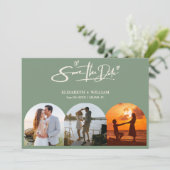 Salie Groene Foto QR Code Elegante Trouwdag Save The Date (Staand voorkant)