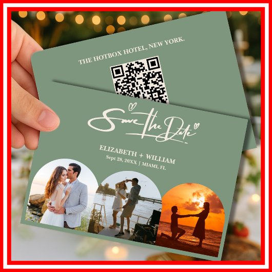 Salie Groene Foto QR Code Elegante Trouwdag Save The Date