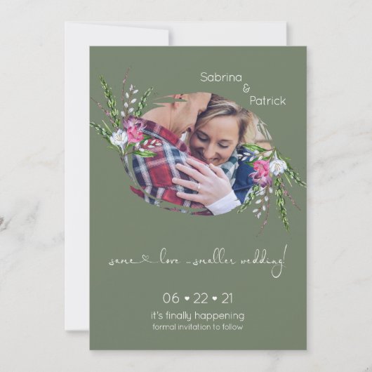 Salie Groene Fotolijst Bloemstuk Save The Date (Voorkant)