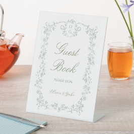 Salie Groene Franse Bloem Bruiloft Gastenboek  Reclamebord Met Voetstuk
