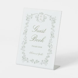 Salie Groene Franse Bloem Bruiloft Gastenboek  Reclamebord Met Voetstuk