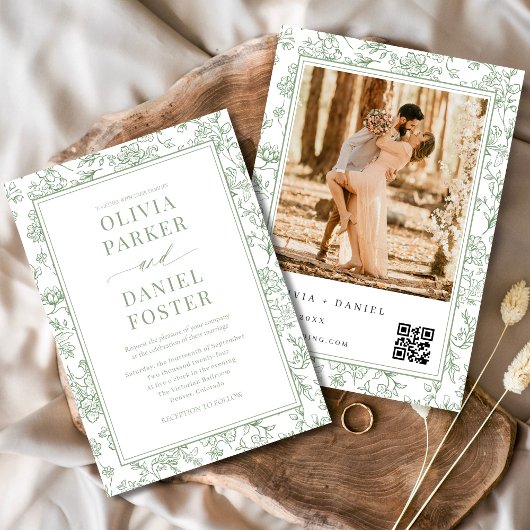 Salie Groene Franse Bloem Foto QR Code Kaart