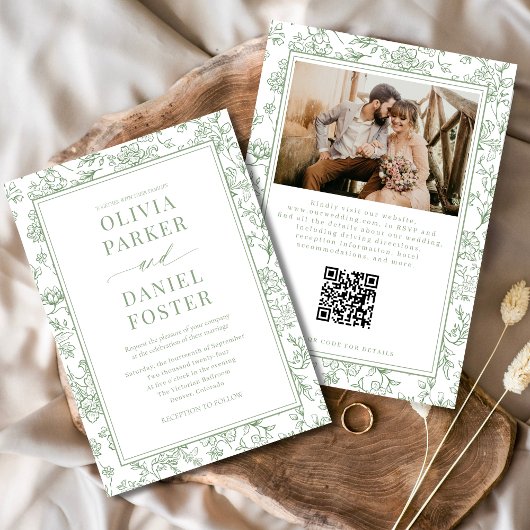 Salie Groene Franse Bloemencode QR Toile Kaart