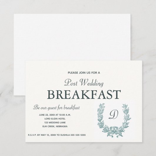  salie groene Franse krans ontbijt RSVP Kaartje (Voorkant / Achterkant)