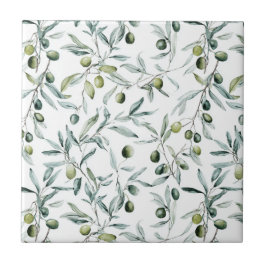 Salie Groene Franse Landelijke Aquarel Olijf Tegeltje