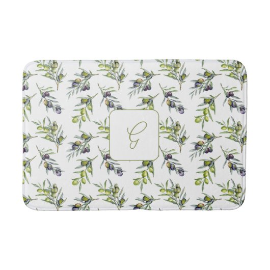 Salie Groene Franse Landelijke Olijf Monogram Badmat (Voorkant)