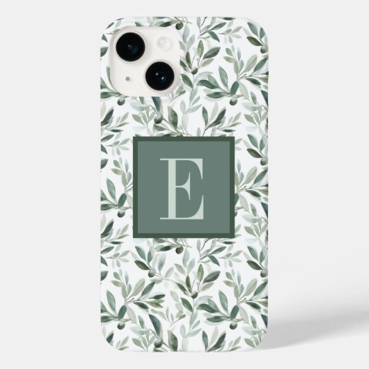 Salie Groene Franse Landelijke Olijf Monogram Case-Mate iPhone Case (Achterkant)
