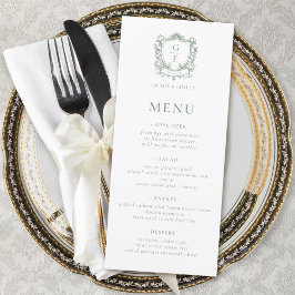Salie Groene Franse Rozen Monogram Wapen Huwelijk Menu