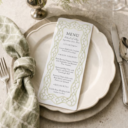 Salie Groene Franse Trellis Trouw Dinner Menu