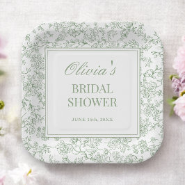 Salie groene Franse vintage bloem bruidsdouche Papieren Bordje