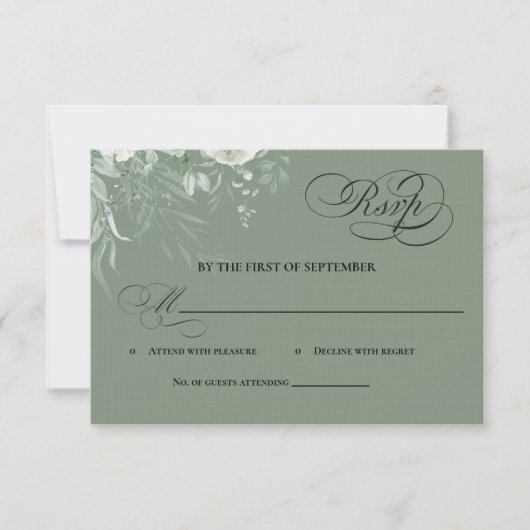 Salie Groene Gebladerte Calligrafie RSVP Kaart (Voorkant)