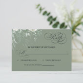 Salie Groene Gebladerte Calligrafie RSVP Kaart (Staand voorkant)