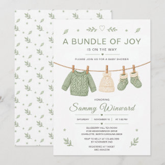 Salie Groene Gebreide Baby Shower Kaart