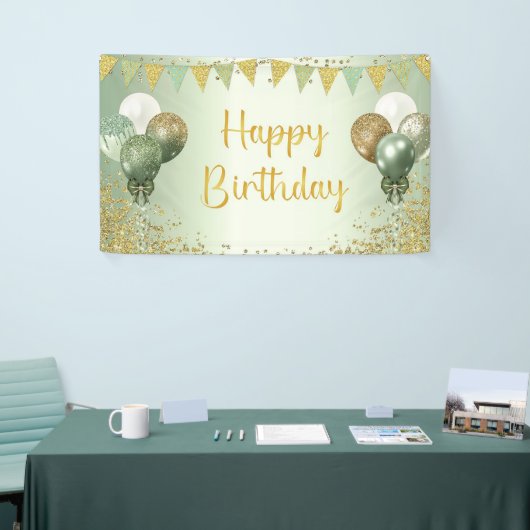 Salie Groene Gelukkige Verjaardag Decoraties voor  Spandoek (Beurs)