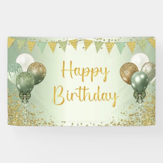 Salie Groene Gelukkige Verjaardag Decoraties voor  Spandoek (Horizontaal)