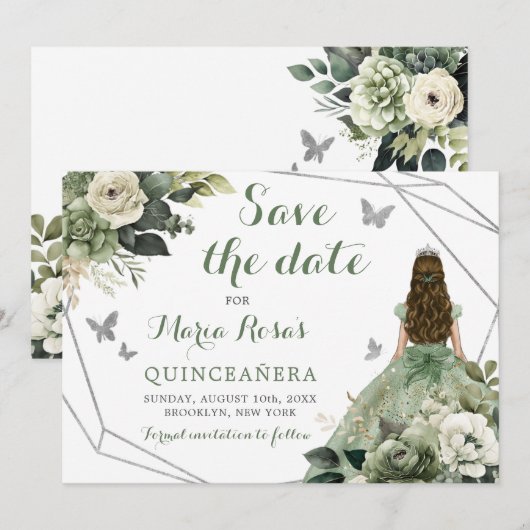 Salie groene geometrische prinses Quinceañera bloe Kaart (Voorkant / Achterkant)