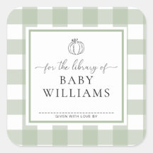 Salie groene geruite pompoen bibliotheek boekplaat