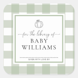 Salie groene geruite pompoen bibliotheek boekplaat vierkante sticker