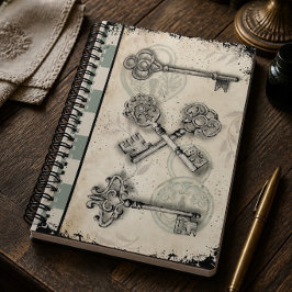Salie groene geruite vintage sleutels Donkere Acad Notitieboek