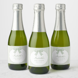 Salie groene gestreepte baby shower sparkling wijnetiket