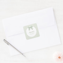 Salie groene gestreepte baby shower vierkante sticker