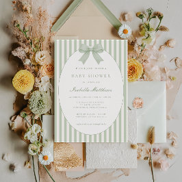 Salie groene gestreepte babyshower uitnodiging met