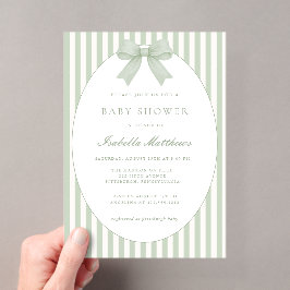 Salie groene gestreepte babyshower uitnodiging met